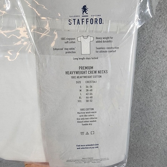 Stafford Premium Crew Neck Shirt Mens XL White 4 Pack Heavyweight Cotton Tee - Picture 3 of 9